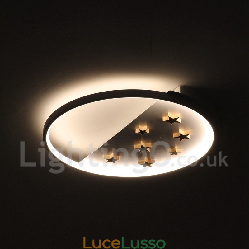 Lampada da soffitto rotonda in legno con stelle bianche dimmerabili, lampada da soffitto ultrasottile, utilizzabile anche come applique