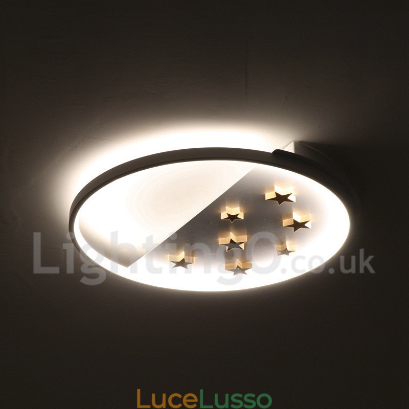 Lampada da soffitto rotonda in legno con stelle bianche dimmerabili, lampada da soffitto ultrasottile, utilizzabile anche come applique