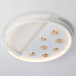 Lampada da soffitto rotonda in legno con stelle bianche dimmerabili, lampada da soffitto ultrasottile, utilizzabile anche come applique