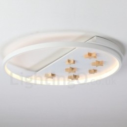 Lampada da soffitto rotonda in legno con stelle bianche dimmerabili, lampada da soffitto ultrasottile, utilizzabile anche come applique