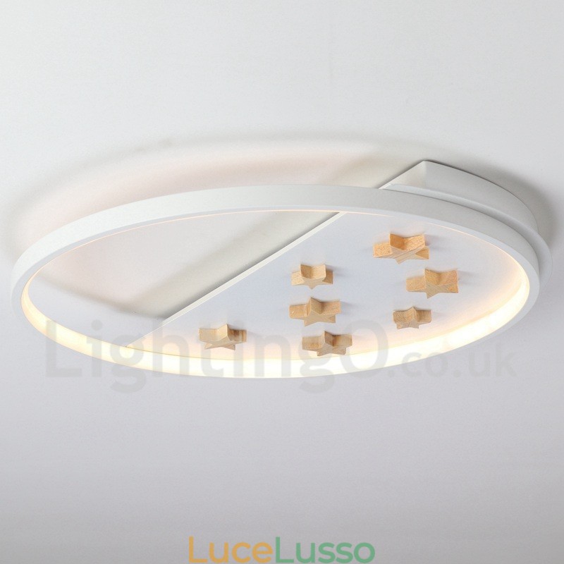 Lampada da soffitto rotonda in legno con stelle bianche dimmerabili, lampada da soffitto ultrasottile, utilizzabile anche come applique