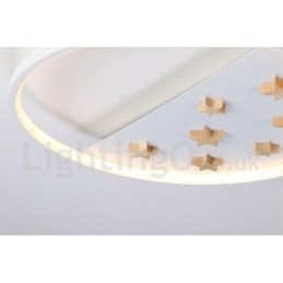 Lampada da soffitto rotonda in legno con stelle bianche dimmerabili, lampada da soffitto ultrasottile, utilizzabile anche come applique