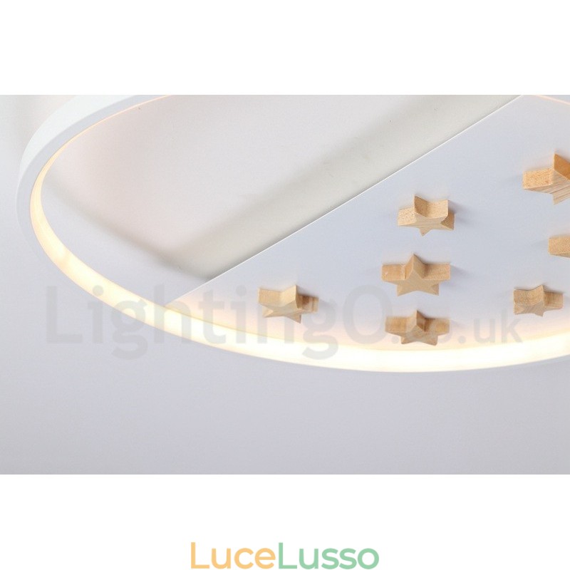 Lampada da soffitto rotonda in legno con stelle bianche dimmerabili, lampada da soffitto ultrasottile, utilizzabile anche come applique