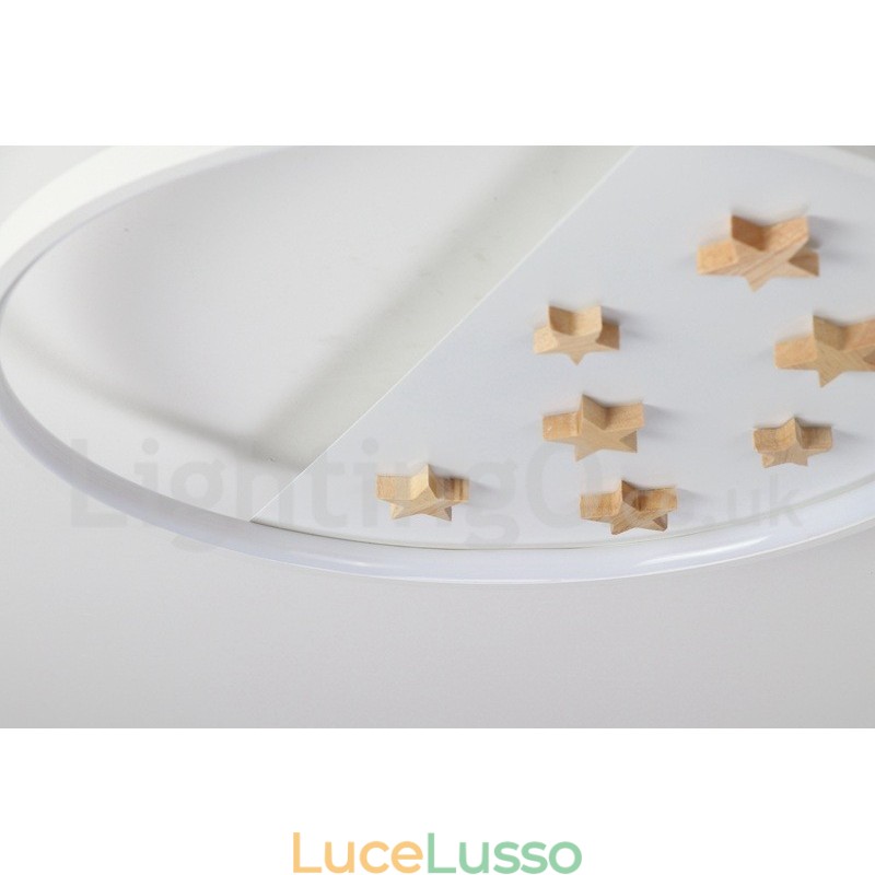 Lampada da soffitto rotonda in legno con stelle bianche dimmerabili, lampada da soffitto ultrasottile, utilizzabile anche come applique