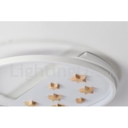 Lampada da soffitto rotonda in legno con stelle bianche dimmerabili, lampada da soffitto ultrasottile, utilizzabile anche come applique