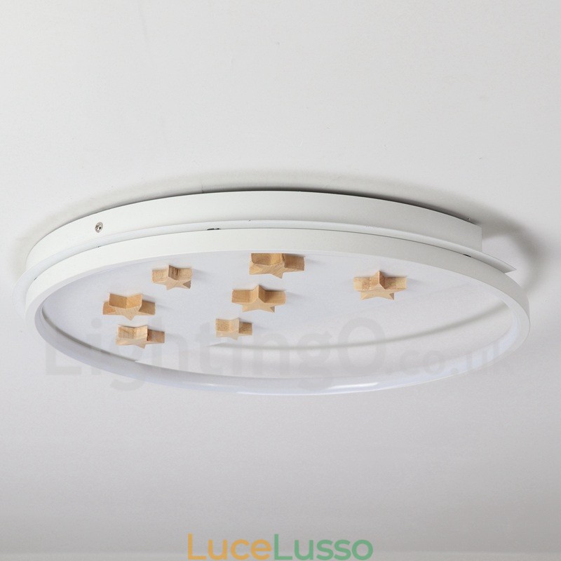 Lampada da soffitto rotonda in legno con stelle bianche dimmerabili, lampada da soffitto ultrasottile, utilizzabile anche come applique