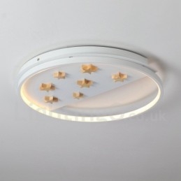 Lampada da soffitto rotonda in legno con stelle bianche dimmerabili, lampada da soffitto ultrasottile, utilizzabile anche come applique