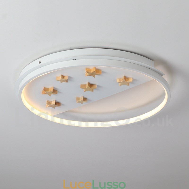 Lampada da soffitto rotonda in legno con stelle bianche dimmerabili, lampada da soffitto ultrasottile, utilizzabile anche come applique