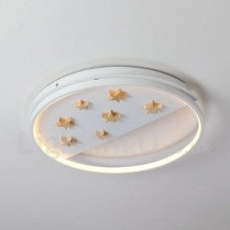 Lampada da soffitto rotonda in legno con stelle bianche dimmerabili, lampada da soffitto ultrasottile, utilizzabile anche come applique