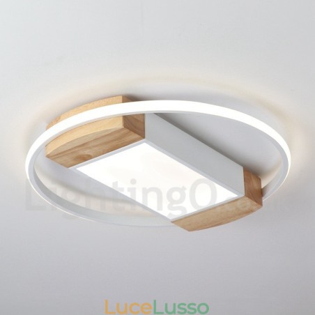 Lampada da soffitto rotonda in legno bianco dimmerabile, lampada da soffitto ultrasottile, utilizzabile anche come applique Lampada da soffitto rotonda in legno bianco dimmerabile, lampada da soffitto ultrasottile, utilizzabile anche come applique