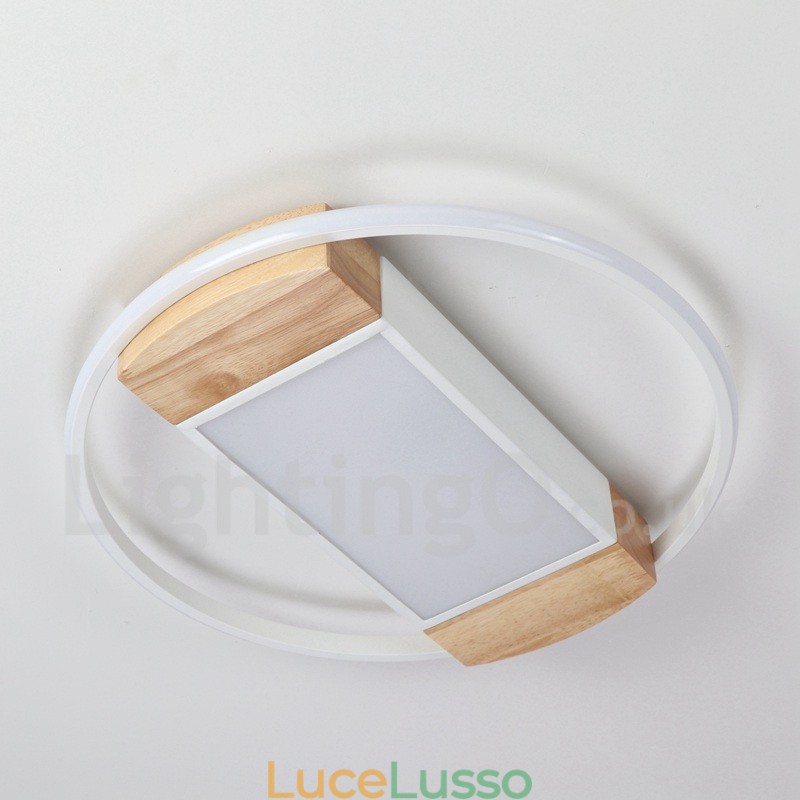 Lampada da soffitto rotonda in legno bianco dimmerabile, lampada da soffitto ultrasottile, utilizzabile anche come applique
