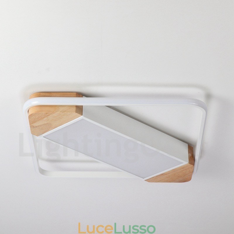 Lampada da soffitto in legno quadrata bianca dimmerabile, lampada da soffitto ultrasottile, utilizzabile anche come applique