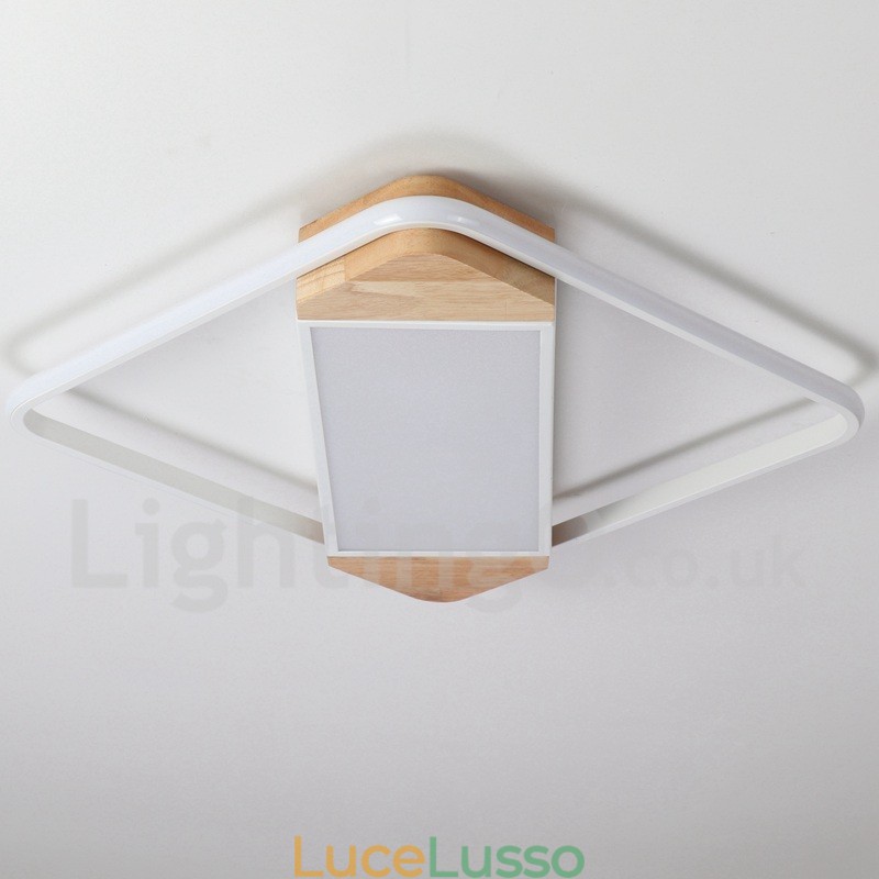 Lampada da soffitto in legno quadrata bianca dimmerabile, lampada da soffitto ultrasottile, utilizzabile anche come applique
