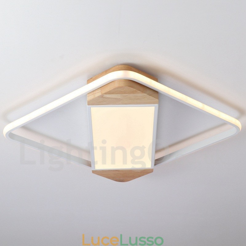 Lampada da soffitto in legno quadrata bianca dimmerabile, lampada da soffitto ultrasottile, utilizzabile anche come applique
