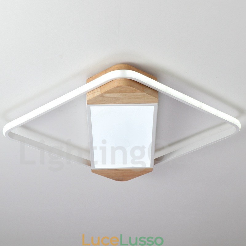 Lampada da soffitto in legno quadrata bianca dimmerabile, lampada da soffitto ultrasottile, utilizzabile anche come applique