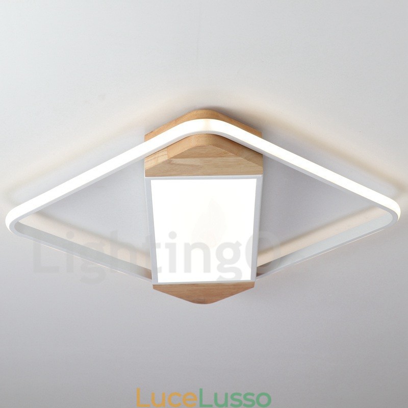 Lampada da soffitto in legno quadrata bianca dimmerabile, lampada da soffitto ultrasottile, utilizzabile anche come applique