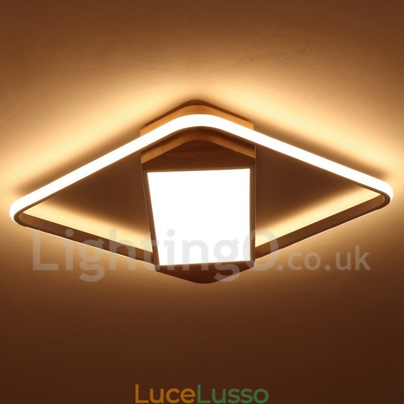 Lampada da soffitto in legno quadrata bianca dimmerabile, lampada da soffitto ultrasottile, utilizzabile anche come applique