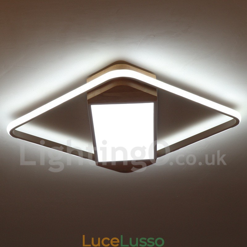 Lampada da soffitto in legno quadrata bianca dimmerabile, lampada da soffitto ultrasottile, utilizzabile anche come applique