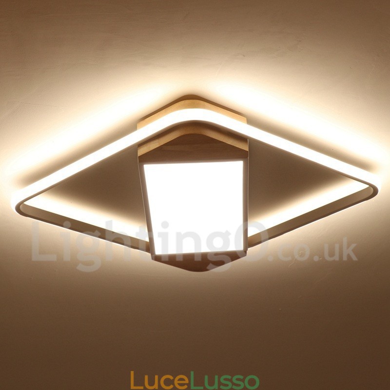 Lampada da soffitto in legno quadrata bianca dimmerabile, lampada da soffitto ultrasottile, utilizzabile anche come applique