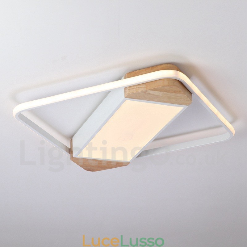 Lampada da soffitto in legno quadrata bianca dimmerabile, lampada da soffitto ultrasottile, utilizzabile anche come applique