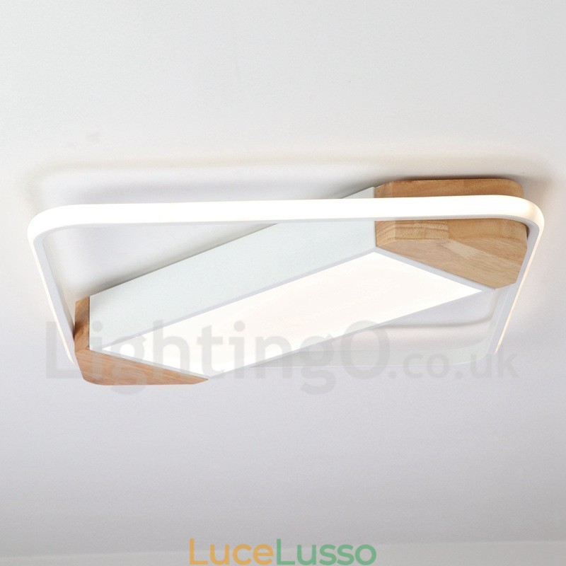 Lampada da soffitto in legno quadrata bianca dimmerabile, lampada da soffitto ultrasottile, utilizzabile anche come applique