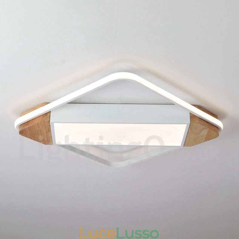 Lampada da soffitto in legno quadrata bianca dimmerabile, lampada da soffitto ultrasottile, utilizzabile anche come applique