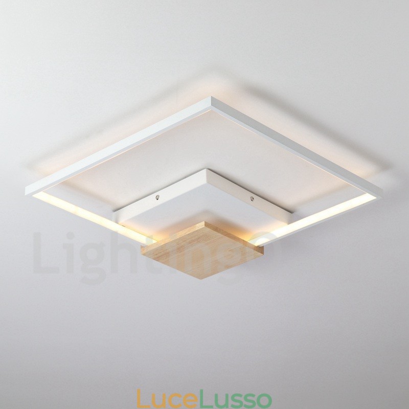 Lampada da soffitto in legno quadrata bianca dimmerabile, lampada da soffitto ultrasottile, utilizzabile anche come applique