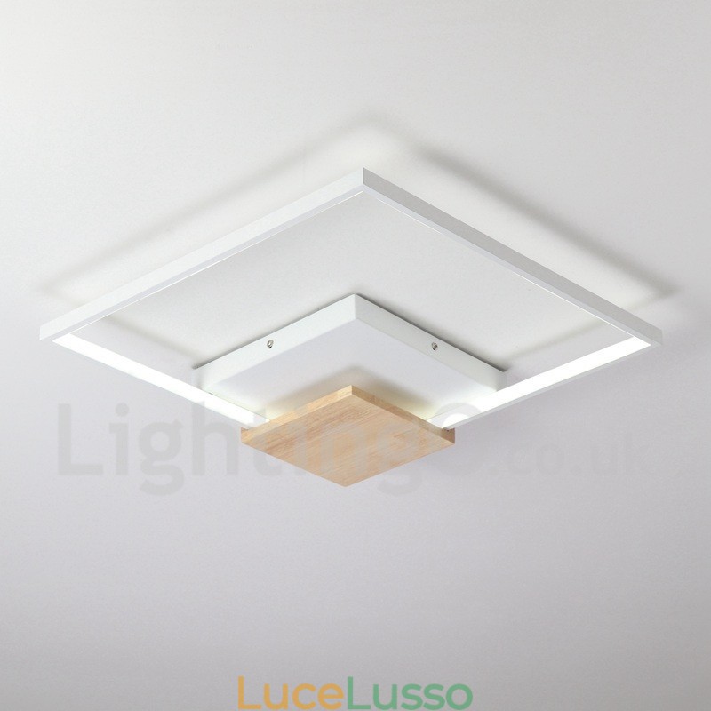 Lampada da soffitto in legno quadrata bianca dimmerabile, lampada da soffitto ultrasottile, utilizzabile anche come applique