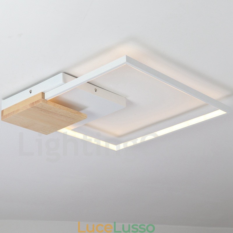 Lampada da soffitto in legno quadrata bianca dimmerabile, lampada da soffitto ultrasottile, utilizzabile anche come applique