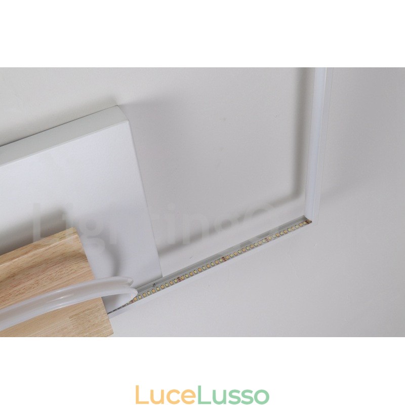 Lampada da soffitto in legno quadrata bianca dimmerabile, lampada da soffitto ultrasottile, utilizzabile anche come applique