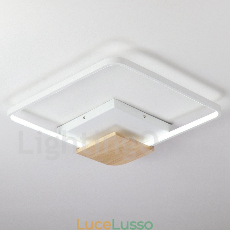Lampada da soffitto in legno quadrata bianca dimmerabile, lampada da soffitto ultrasottile, utilizzabile anche come applique
