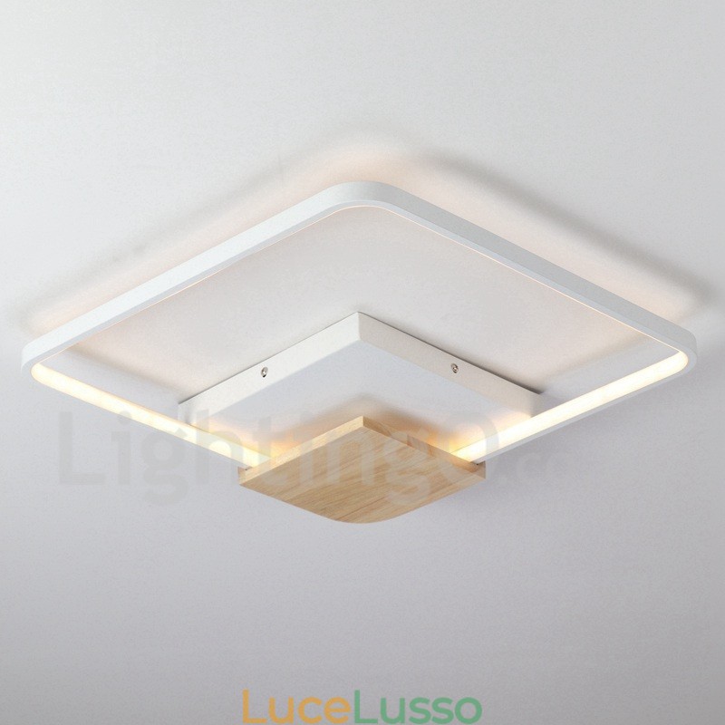 Lampada da soffitto in legno quadrata bianca dimmerabile, lampada da soffitto ultrasottile, utilizzabile anche come applique