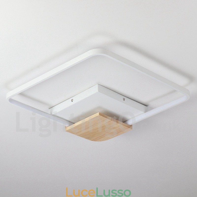 Lampada da soffitto in legno quadrata bianca dimmerabile, lampada da soffitto ultrasottile, utilizzabile anche come applique