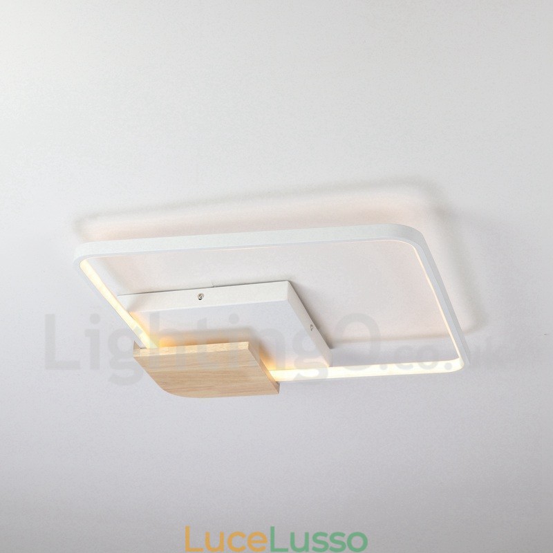 Lampada da soffitto in legno quadrata bianca dimmerabile, lampada da soffitto ultrasottile, utilizzabile anche come applique