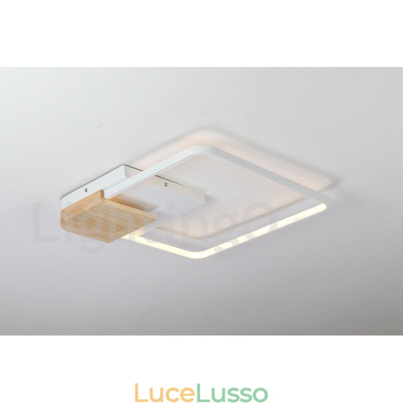 Lampada da soffitto in legno quadrata bianca dimmerabile, lampada da soffitto ultrasottile, utilizzabile anche come applique