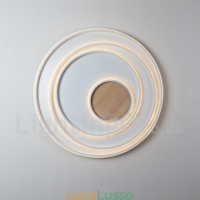 Lampada da soffitto in legno con anelli bianchi dimmerabili Lampada da soffitto ultrasottile che può essere utilizzata anche come lampada da parete