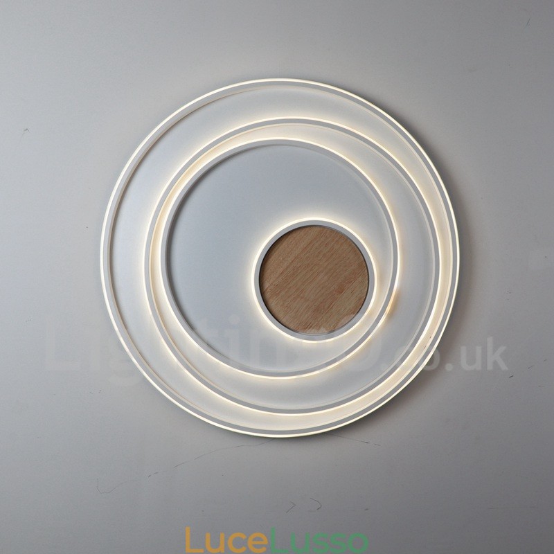 Lampada da soffitto in legno con anelli bianchi dimmerabili Lampada da soffitto ultrasottile che può essere utilizzata anche come lampada da parete