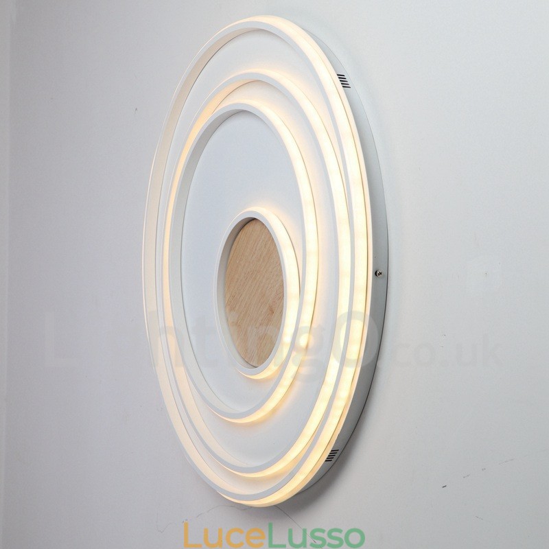 Lampada da soffitto in legno con anelli bianchi dimmerabili Lampada da soffitto ultrasottile che può essere utilizzata anche come lampada da parete