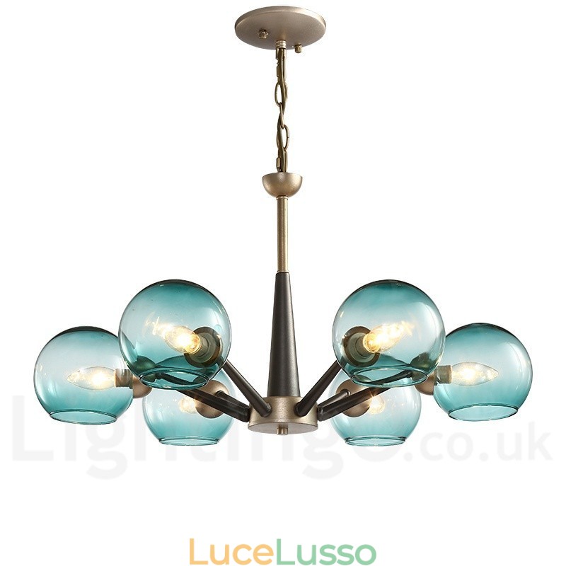 Lampadario rustico retrò vintage Magic Bean con paralumi in vetro multicolore