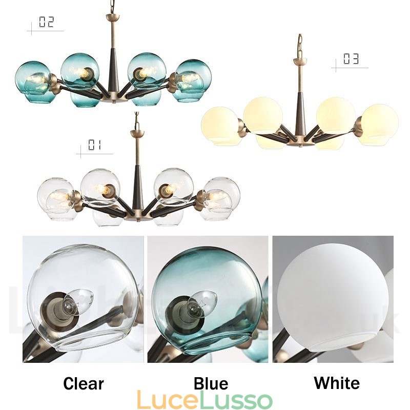 Lampadario rustico retrò vintage Magic Bean con paralumi in vetro multicolore