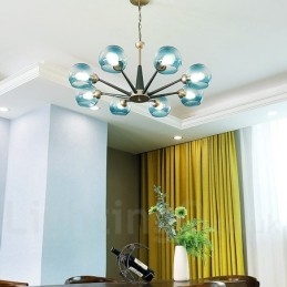 Lampadario rustico retrò vintage Magic Bean con paralumi in vetro multicolore