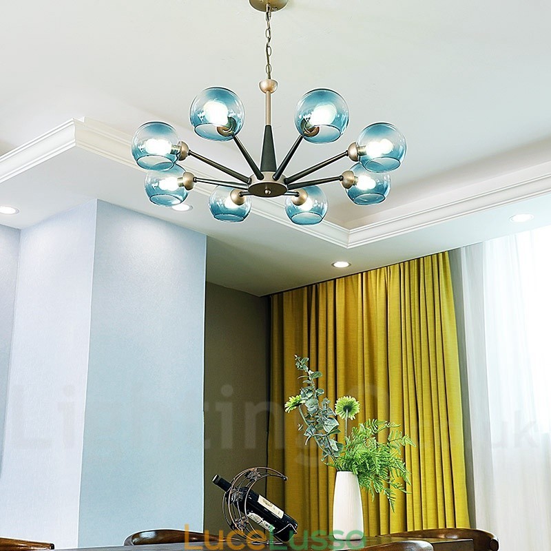 Lampadario rustico retrò vintage Magic Bean con paralumi in vetro multicolore