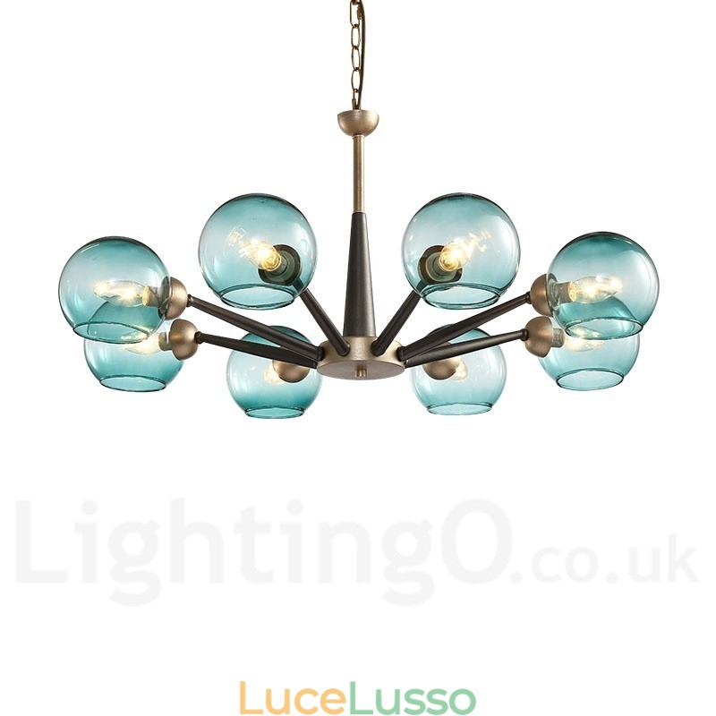 Lampadario rustico retrò vintage Magic Bean con paralumi in vetro multicolore