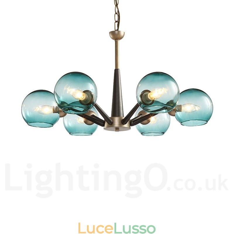 Lampadario rustico retrò vintage Magic Bean con paralumi in vetro multicolore