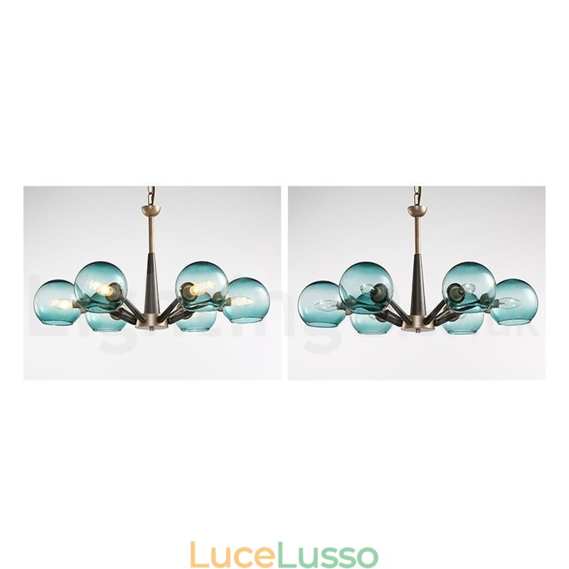 Lampadario rustico retrò vintage Magic Bean con paralumi in vetro multicolore
