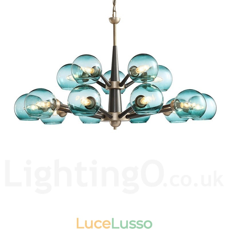 Lampadario rustico retrò vintage Magic Bean con paralumi in vetro multicolore
