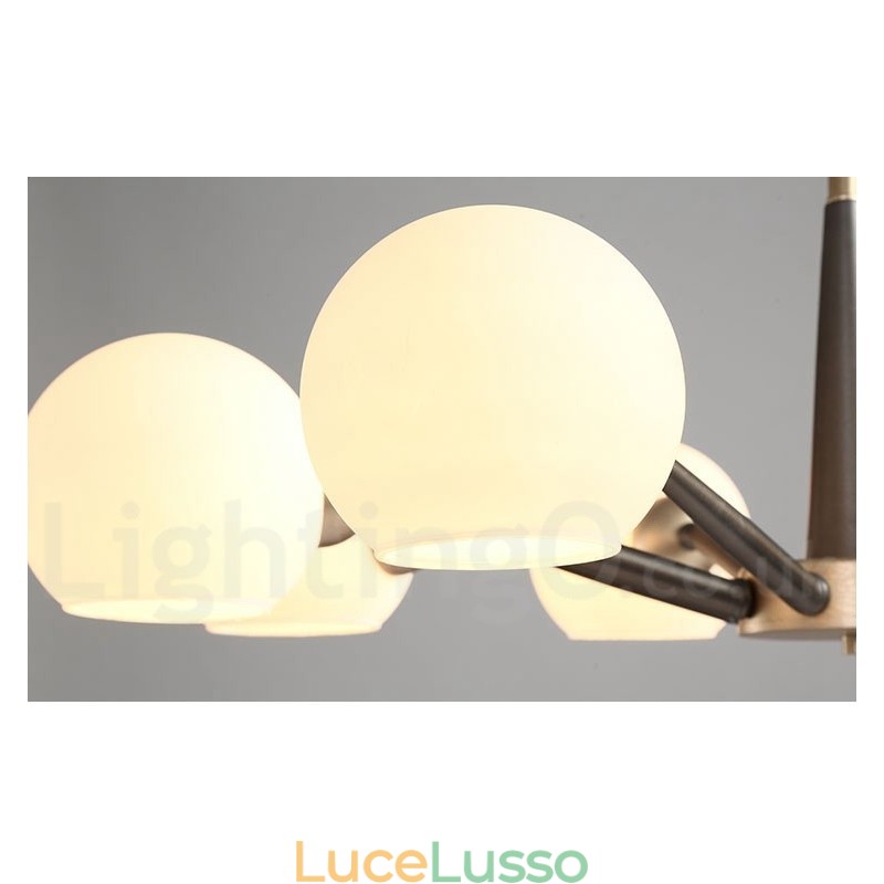 Lampadario rustico retrò vintage Magic Bean con paralumi in vetro multicolore