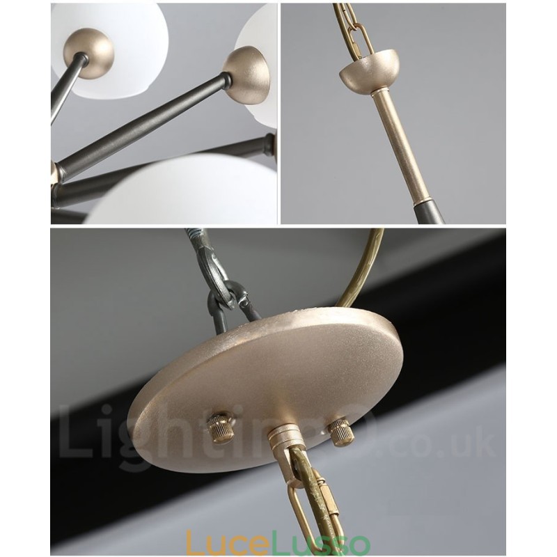 Lampadario rustico retrò vintage Magic Bean con paralumi in vetro multicolore