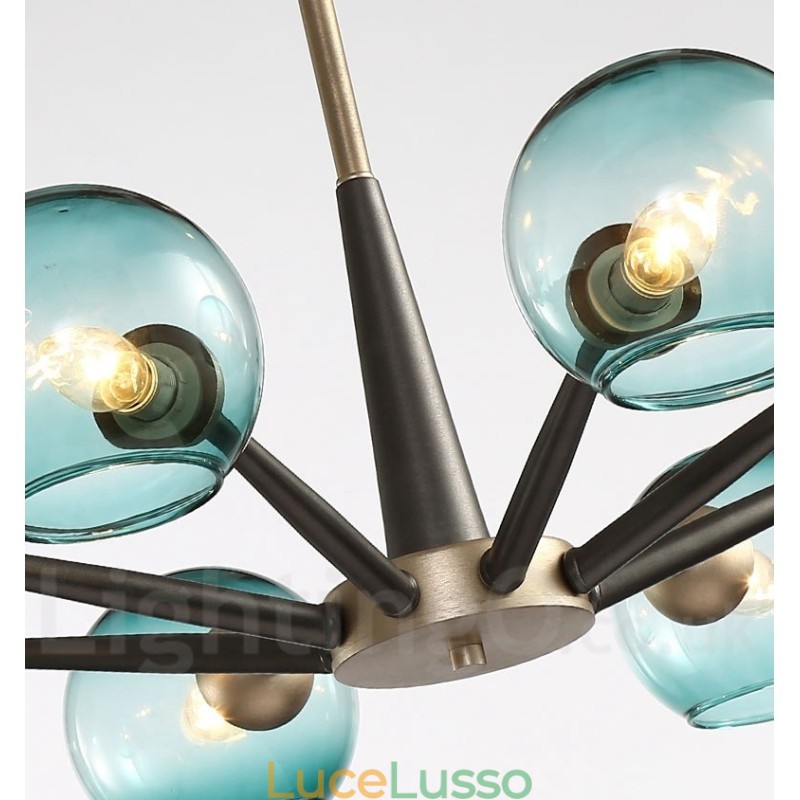 Lampadario rustico retrò vintage Magic Bean con paralumi in vetro multicolore