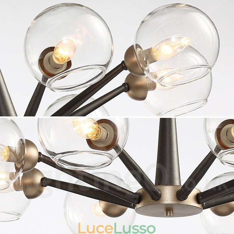 Lampadario rustico retrò vintage Magic Bean con paralumi in vetro multicolore